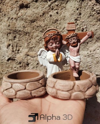 Trabalho real da Alpha 3D com peça religiosa em impressão 3D